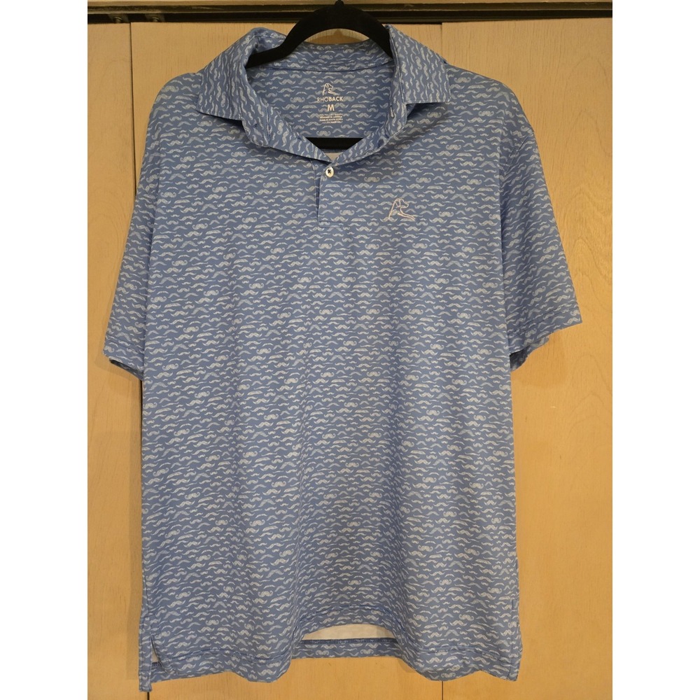 Rhoback The Mustache Polo Men's M Blue Movember Golf Performance Stretch